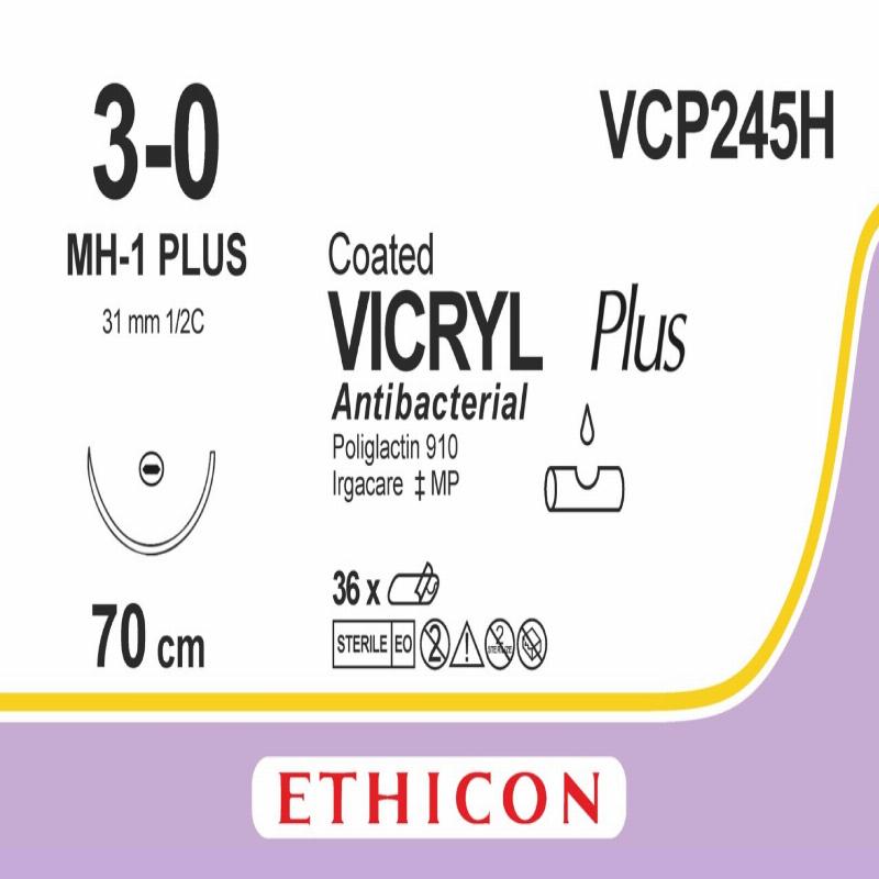 VICRYL PLUS фіолетовий 70см M2 USP3/0 одна голка MH-1 PLUS, тип колюча Taper Point, 31мм, 1/2 кола